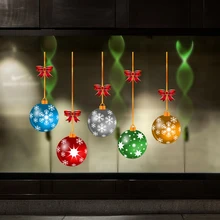 Merry Christmas цветные украшения в виде шаров, Настенная Наклейка для спальни, гостиной, стеклянное окно для домашнего декора, художественные Переводные обои