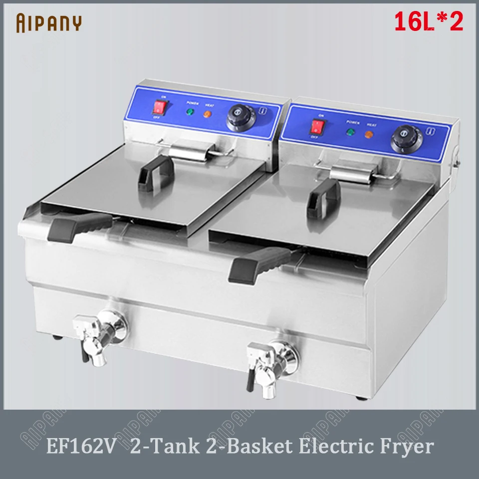 EF101V electric deep fryer with basket thermostat 10L/16L/20L/32L countertop chips chicken fryer frying machine
