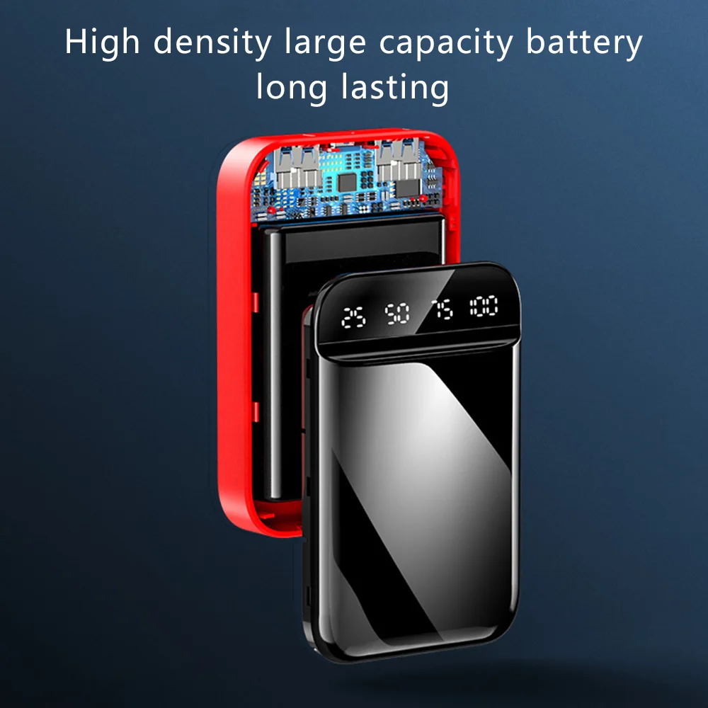 Зеркальный внешний аккумулятор 10000 мА/ч, внешний мини-аккумулятор для iPhone 11, светодиодный дисплей 20000 мА/ч, внешний аккумулятор с двумя USB 4800 мА/ч, портативное зарядное устройство