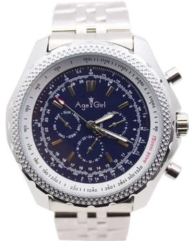 

New Silver Black Leather Automatic Mechanical Watch Stainless Steel Bracelet Men's Sport Drive Big Watches 48mm