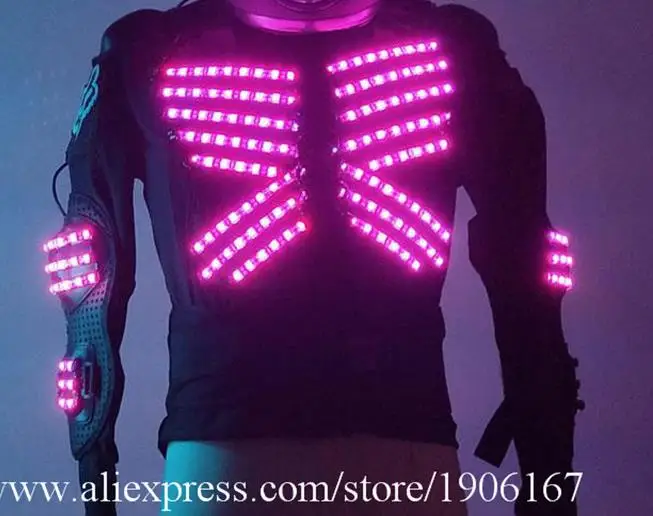 RGB Led Luminous Armor Set Helmet Nightclub Bar Stage Performance Led Light Up Dance Robot Suit Clothes Illuminated Costume - Color: costume