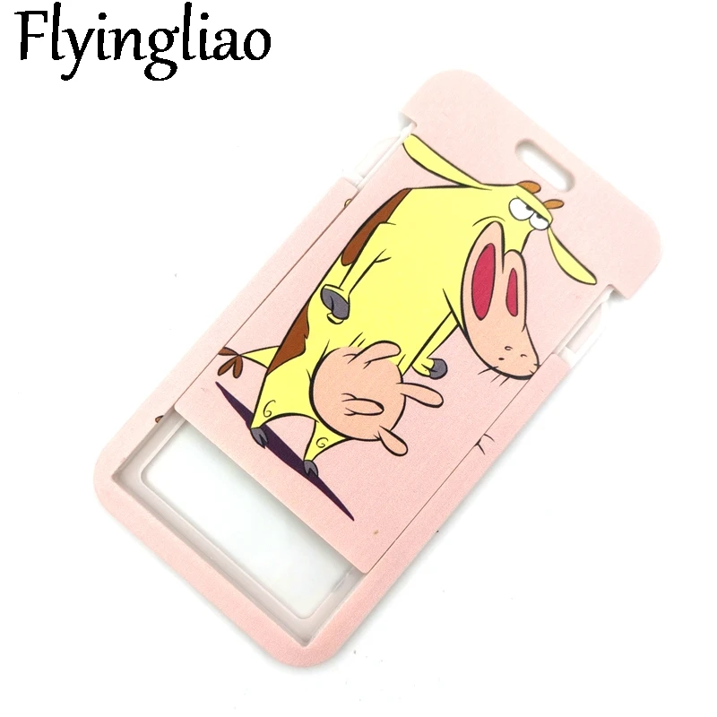 Pink Chicken and cows Credit Card ID Holder Bag Student Women Travel Card Cover Badge Car Keychain Gifts Accessories Decorations