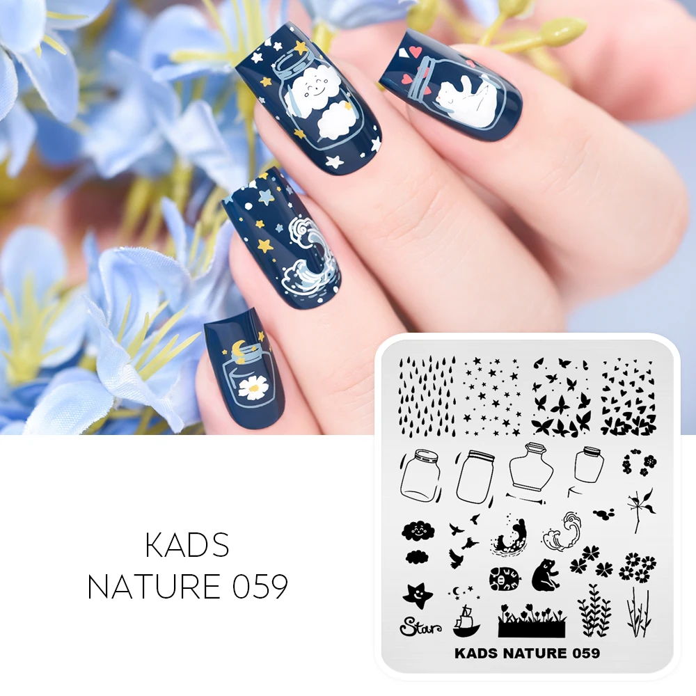 

KADS Nail Stamping Plates Nature 059 Sea Wave Stars Cloud Leaves Bottle Raindrops Nail Art Image Design Stamp Template Stencil