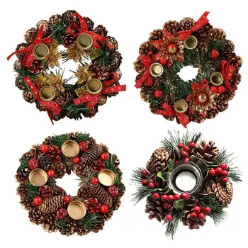 

Christmas Wreaths Candlestick Pine Cone Berry Forest Table Center Christmas Garland Decorative With Candlesticks