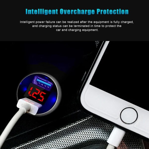 Быстрое Автомобильное зарядное устройство для телефона 2 usb-порта с светодиодный дисплеем напряжения для смартфона LHB99
