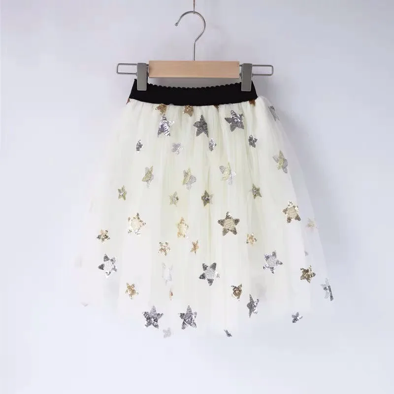 Весенне-осенняя юбка для девочек юбка-пачка для малышей Детская сетчатая юбка Детская Юбка модная блестящая вышивка со звездами, от 4 до 12 лет