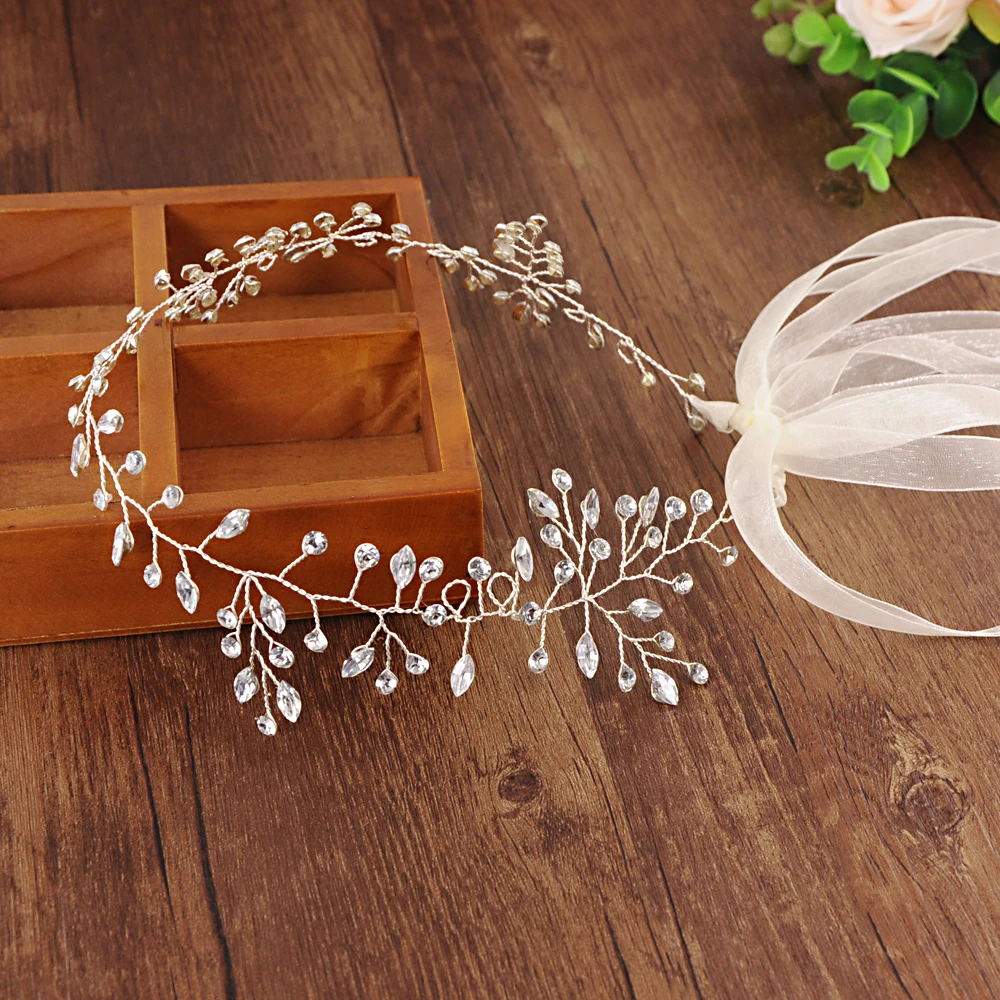 ivory organza TRiXY H34 Стразы Свадебная повязка на голову для невесты хрустальные шпильки со стразами свадебный головной убор Свадебные украшения для волос аксессуары - Цвет: ivory organza