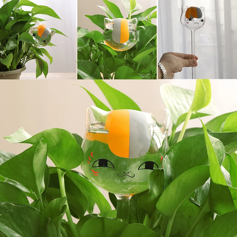 Clear Cat Shaped Glass Plant Flower Holiday Watering Water Feeder Home