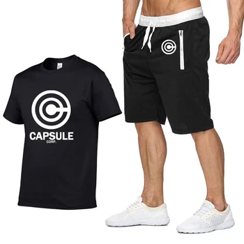 

Anime The Dragon Ball Z Men t shirt CAPSULE CORP. Logo Letter Print Male Casual Super Saiyan Short Sleeves T Shirts pants suit D