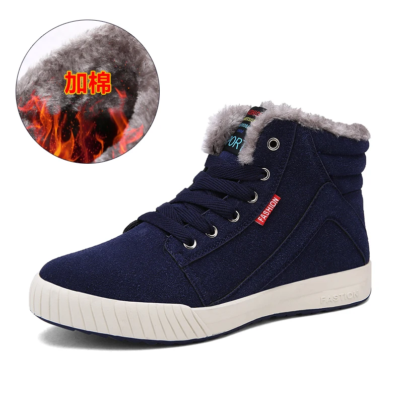 Dark blue Нескользящие мужские ботинки, Мужская зимняя обувь, модные меховые зимние ботинки, обувь, кроссовки, мужская обувь, ботинки, обувь размера плюс 39-48 - Цвет: Dark blue