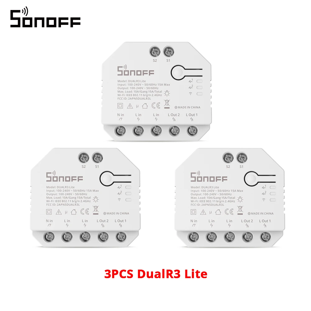 1-20PCS SONOFF DualR3 Lite WiFi Switch Dual Relay Module DIY MINI Switch Remote Two Way Control Work with Alexa Google Home 