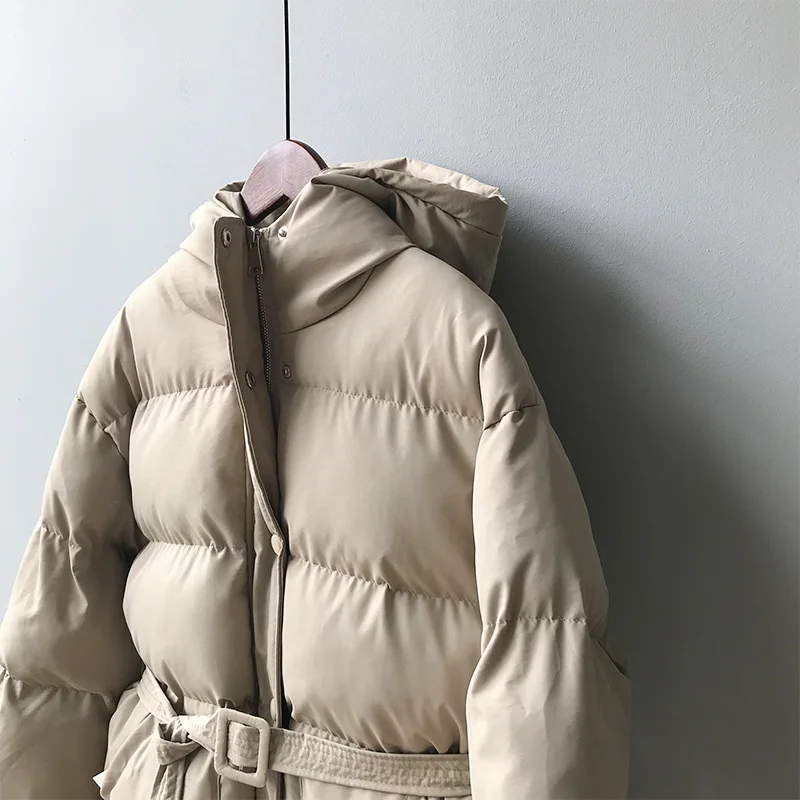 winter Korean version loose student hooded cotton coat women's waist warm bread jacket women jacket