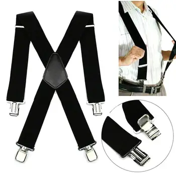 

Solid Color Unisex Adult 50mm Men Adjustable Clip On X Back Suspender Wide Elastic Pant Band Brace Strap Trousers Braces Party