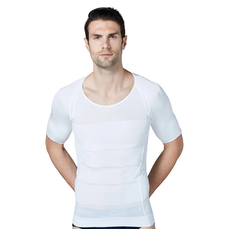 Мужская футболка для похудения, для уменьшения талии, для живота, Корректирующее белье, футболка,, компрессионная, для груди, для тренажерного зала, топы - Цвет: White