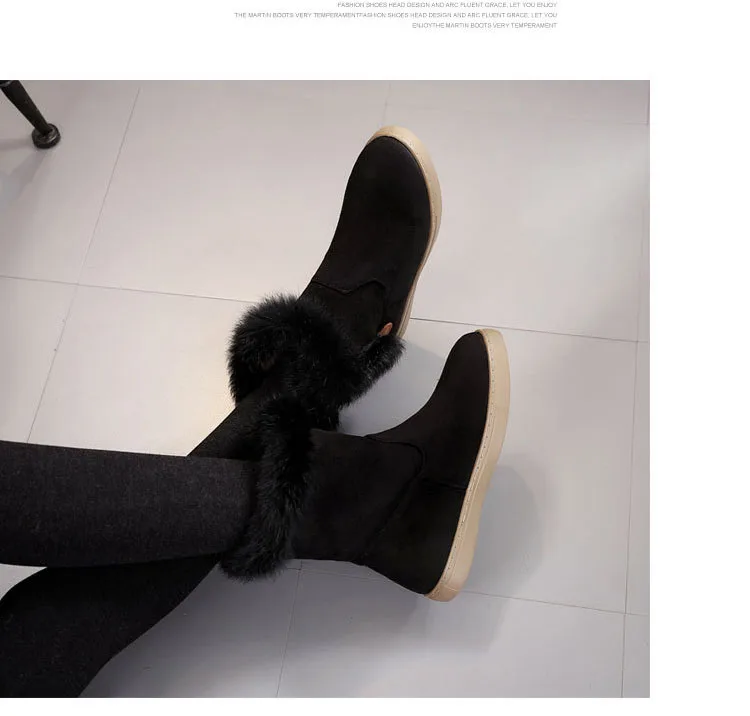 rabbit fur snow boots women round toe oxford platform mid-calf booties thicken plush winter cotton shoes woman botas mujer NS7
