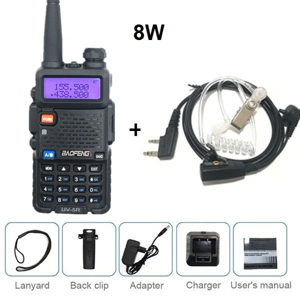 add headset BAOFENG UV-5R 8 Вт рация VHF UHF Любительская Ham CB радиостанция HF трансивер PMR446 охотничий радиоприемник Amador сканер VOX UV 5R - Цвет: add headset