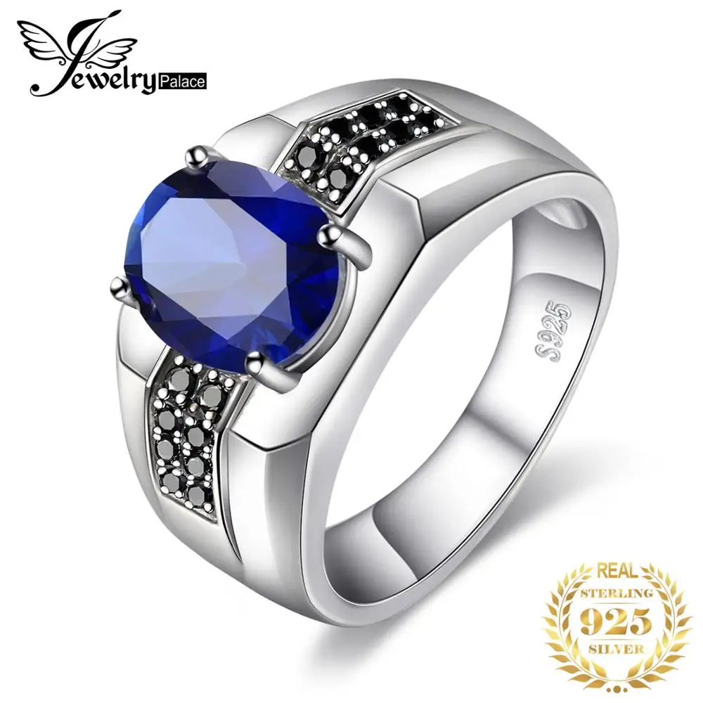 

Jewelrypalace Men's Created Sapphire Anniversary Engagement Wedding Ring 925 Sterling Silver