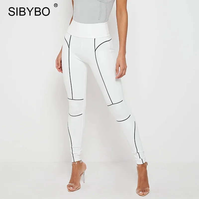 Женские Светоотражающие полосатые эластичные брюки карандаш SIBYBO обтягивающие с
