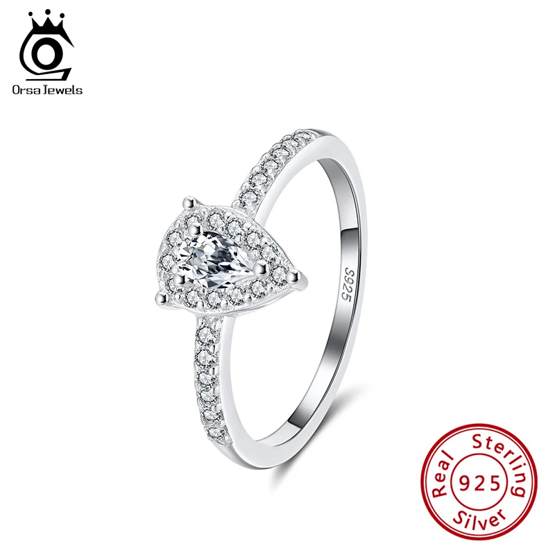 ORSA JEWELS Gorgeous 925 Silver Water Drop Wedding Rings Band Cubic Zircon Stone Paved Anniversary Ring with Pear Shape OSR229 | Украшения