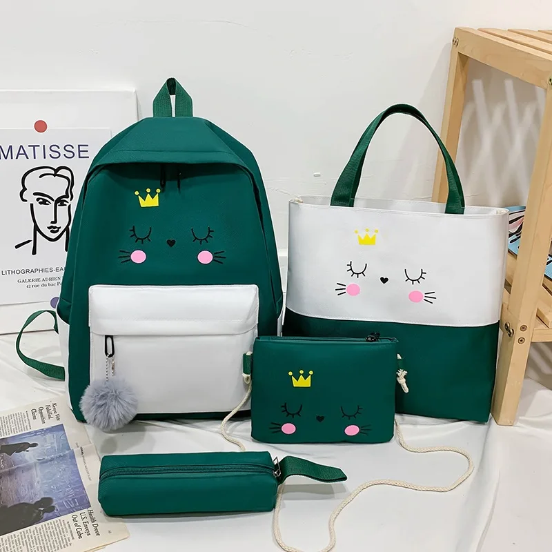 

The new simple backpack women's school bag contrast color small fresh college style value four-piece casual all-match backpack
