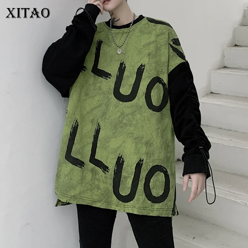 XITAO/свитер с буквенным принтом размера плюс, модная женская толстовка, весенний пуловер с длинным рукавом в стиле пэчворк, элегантная толстовка с миноритарным принтом, GCC3304