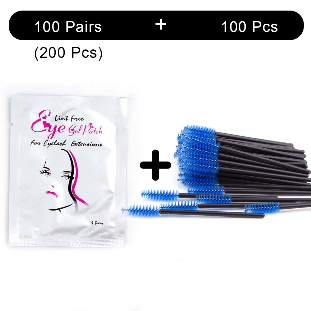 100 пар накладки для наращивания ресниц и 100 шт одноразовая щетка для ресниц косметические накладки для глаз макияж ресниц Набор - Цвет: NV Pad Blue Brush