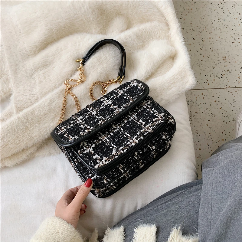 

2019 New Houndstooth Shoulder Bag Comfortable Fabric Simple Design Exquisite Hardware Diagonal Fashion Chain Bag