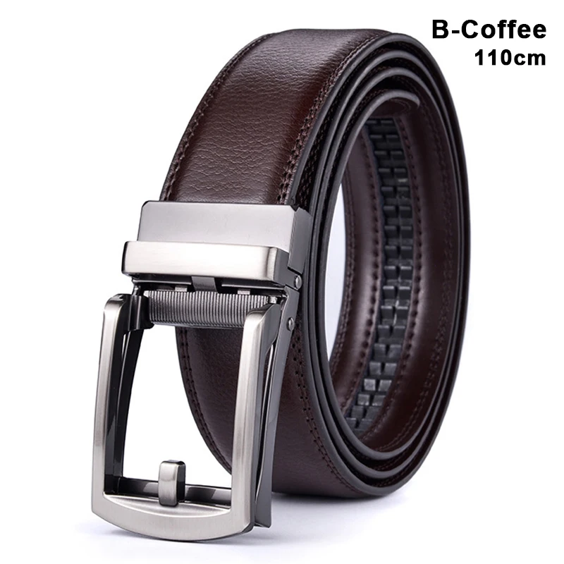 B-Coffee Высокое качество, модный мужской кожаный ремень с храповым механизмом, классический, винтажный, Мужские штаны, деловые, без дыр, автоматические, раздвижные, с пряжкой, ремни - Цвет: B-Coffee