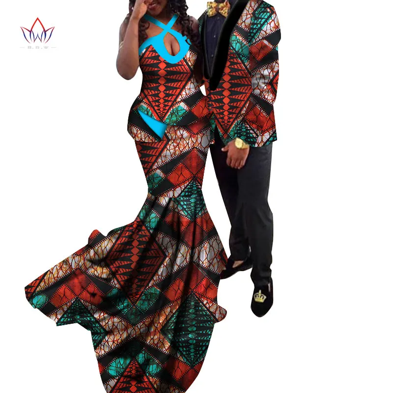 African Couple Clothes African Dresses for Women Bazin Riche Long Evening Dresses African Men Jacket Coat Clothing WYQ154 - Color: 20