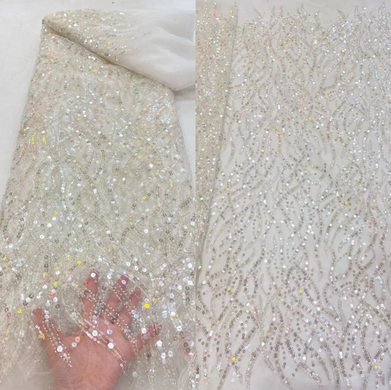 

Нигерийские кружева сеточка ткани с бусинами, африканские блестки, кружевная ткань, Женская Высококачественная французская Тюлевая кружевная ткань