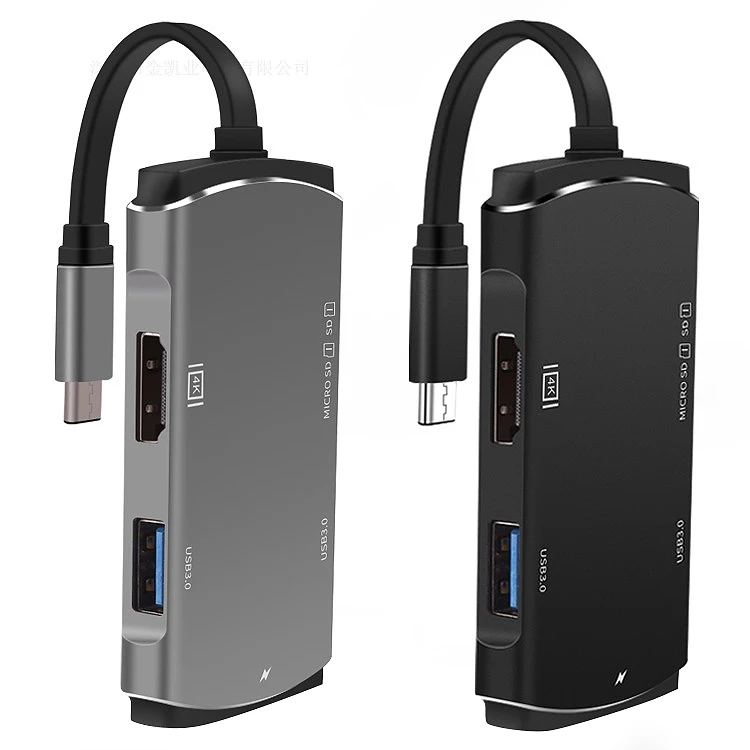 FFYY-6 In 1Usb C Hub Type C Adapter With Type C Charging Port To 4K Hdmi And Sd/Micro Sd/Tf Smart Card Reader And 2 Usb 3.0 Pd H
