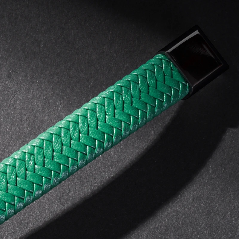 Mozo fashion подвеска зеленый плетеный кожаный браслет из черной нержавеющей магнитный браслет со стальными элементами модные женские туфли браслеты 161