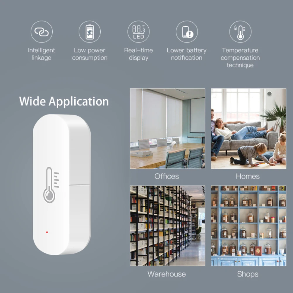 Tuya ZigBee Smart Temperature And Humidity Sensor Battery Powered Smartlife APP Remote Control Works With Alexa Google Assistant