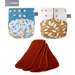 Elinfant fralda de pano infantil, 2 peças, 4 peças, inserções, bolso para bebê, à prova d'água, reutilizável, tecido