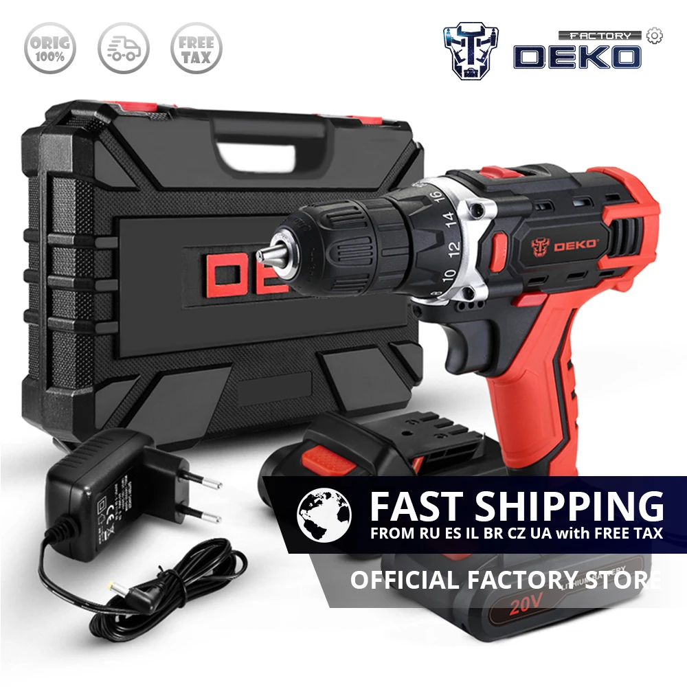 Factory Outlet DEKO New Sharker 20V Cordless Drill Electric Screwdriver Adjustable Speed Work with DC Lithium-Ion Battery