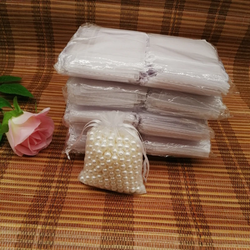 100PCS Weiße Kordel Organza Taschen Hochzeit Party Weihnachten Geschenk Taschen Für Schmuck Verpackung Für Schmuck Tasche Tasche Schmuck Tasche – Detail 2