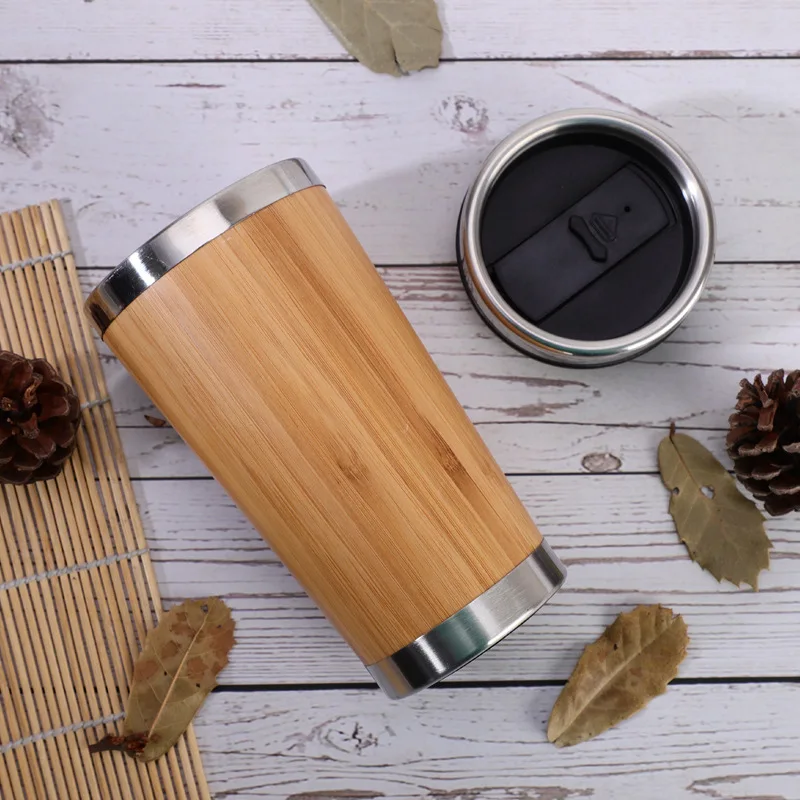 New stainless steel bamboo insulation cup business office water cup bamboo shell car cup custom logo thermos insulated cup