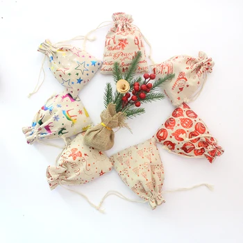 

Packing Pouches Mini Organizer For Christmas Candy Cosmetic Sachet 10Pcs/Lot Santa Gift Drawstring Bag Can Print Logo