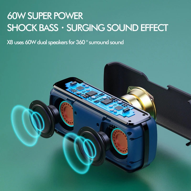 60W TWS Wireless Bluetooth Portable Speaker 15H Playing Time IPX5 Waterproof 3D Bass Outdoor Subwoofer Speaker For Phone PC 60W TWS Wireless Bluetooth Portable Speaker 15H Playing Time IPX5 Waterproof 3D Bass Outdoor Subwoofer Speaker For Phone PC