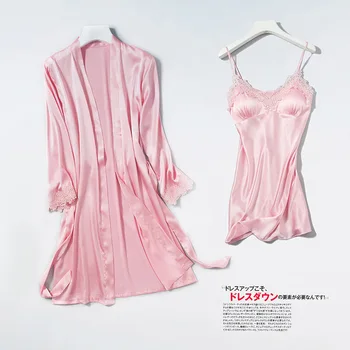 

Pink Nightgowns women Sexy Nightwear Lace Camisola Lingerie Women's New Sleep Dress With Robe Nighty Wedding Nightdress