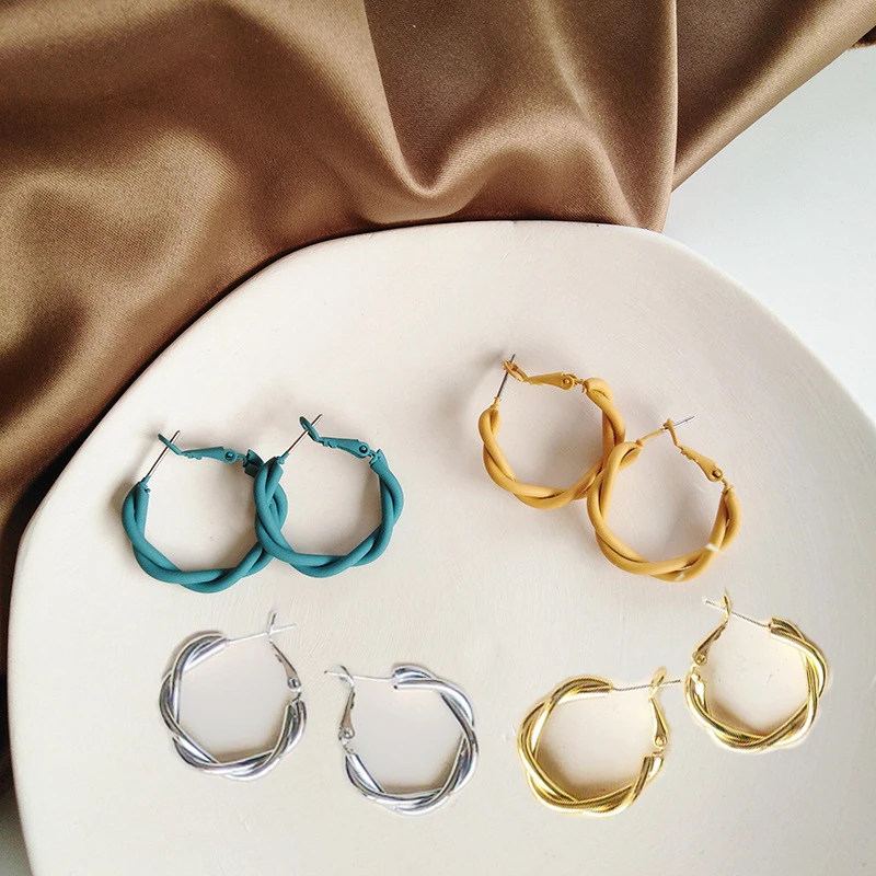 LATS 2021 New Cute Vintage Multicolor Distortion Interweave Hoop Earrings for Women Fashion Jewelry Steam Punk Earring Gift | Украшения и