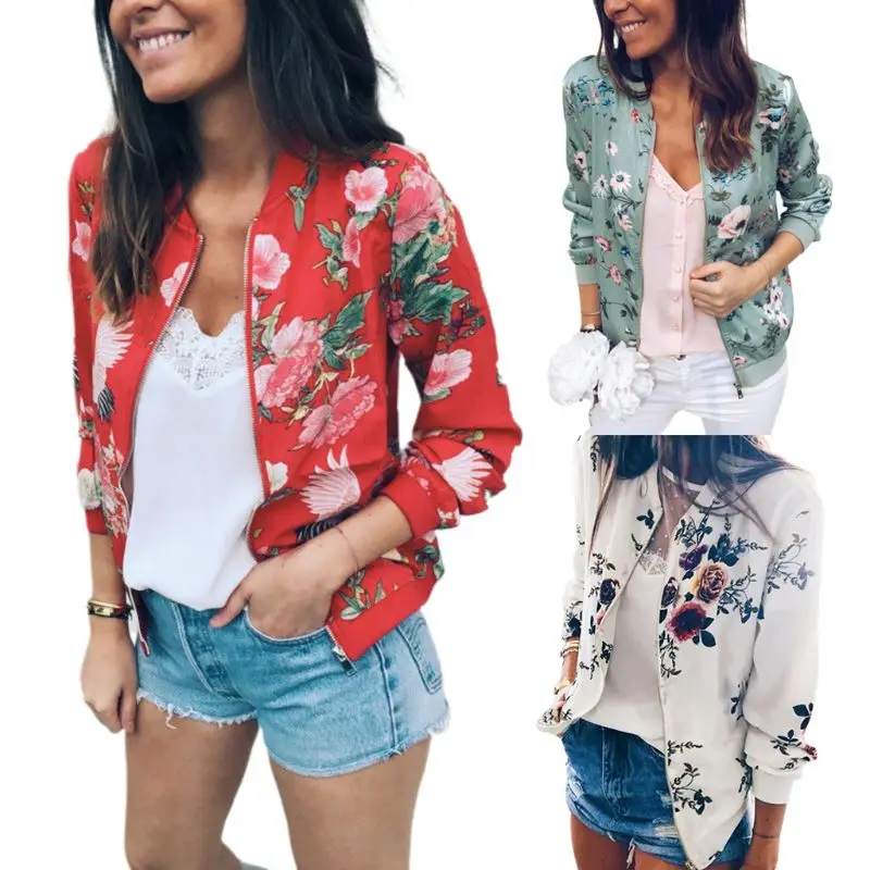 

Women Plus Size Autumn Long Sleeve Baseball Coat Vintage Floral Printed Stand Collar Bomber Jacket Zipper Up Short Outwear S-5XL