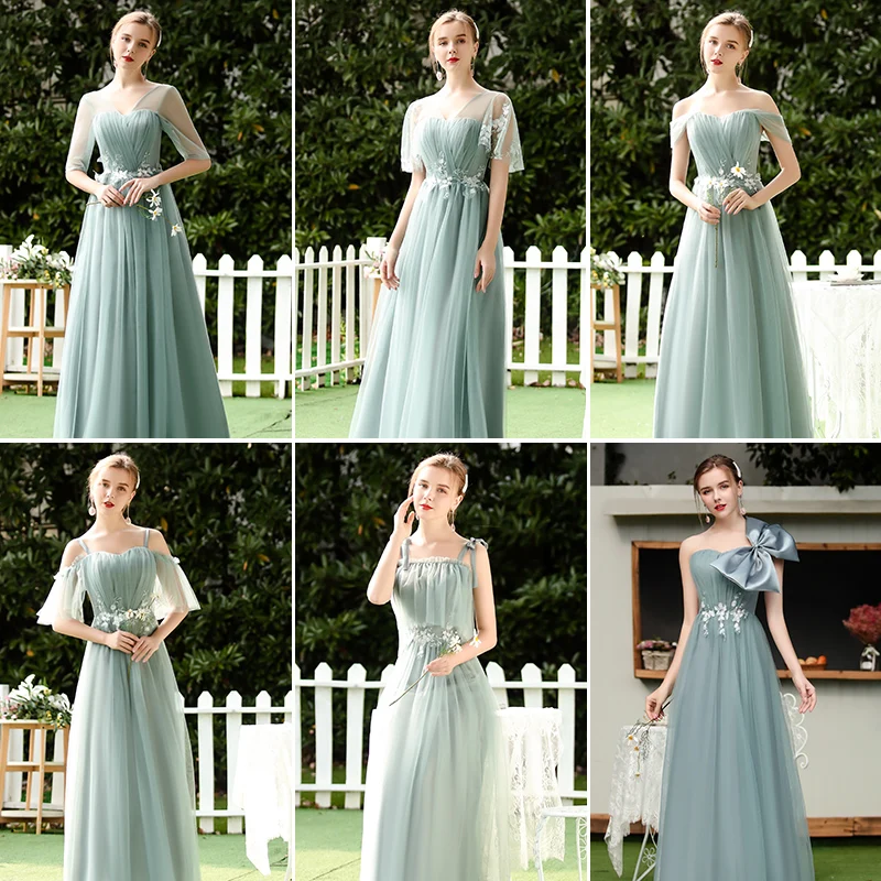 

Forest Green Wedding Guest Dress Elegant Vestido Azul Marino Plus Size Tulle Bridesmaids Dress Sexy Prom Long Simple Dress Party