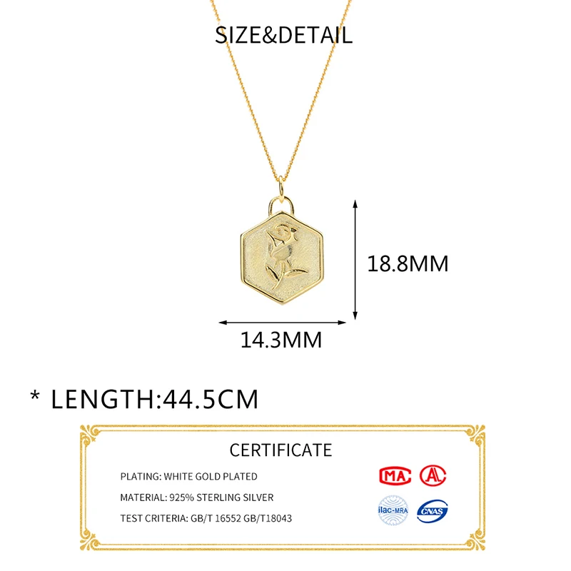 INZATT Настоящее серебро 925 проба шестигранный геометрический кулон ожерелье для модных женщин Роза цветок милые ювелирные изделия аксессуары