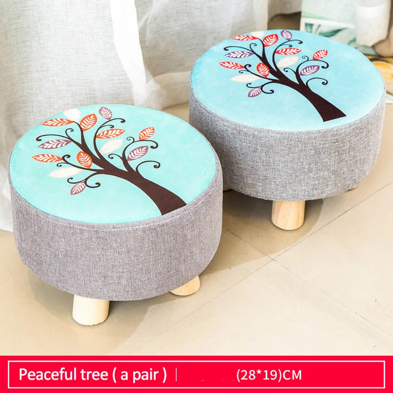 Peaceful tree (pair) Тканевый табурет круглый табурет деревянный мягкий стул мягкая табурет для ног модный домашний диван стул удобный маленький детский табурет - Цвет: Peaceful tree (pair)