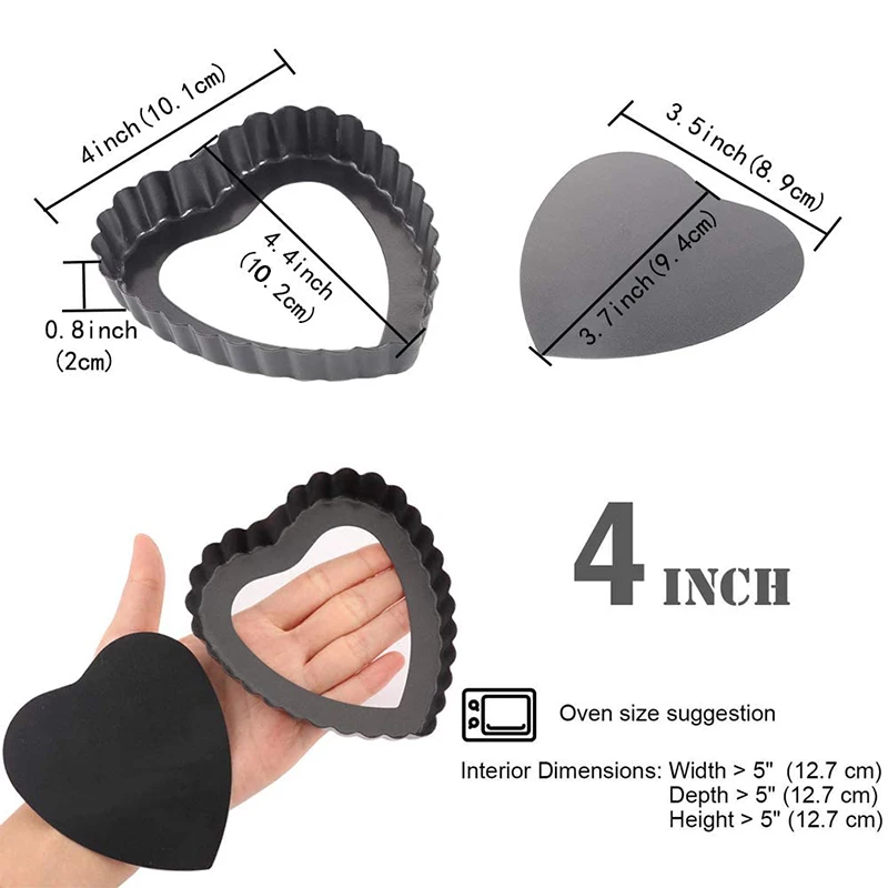 6Pcs Heart Shape Mini Tart Pan Set 4 Inch Nonstick Quiche Pan With Removable Bottom Cake Mold Carbon Steel Tart Tins Baking Tray