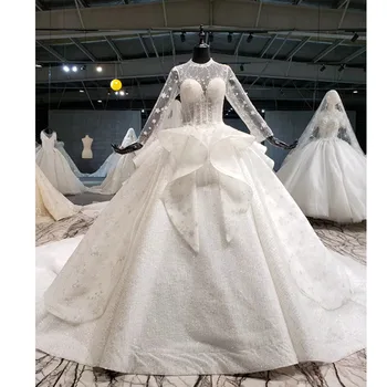شراءBGW 31313ht فستان زفاف ساحر جديد 2020 طويل الأكمام الكرة ثوب فاخر س الرقبة الدانتيل يصل الأميرة فستان زفاف Vestido De Noiva
