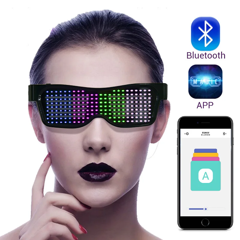 Волшебные светодиодные очки для вечерние с Bluetooth управление через приложение