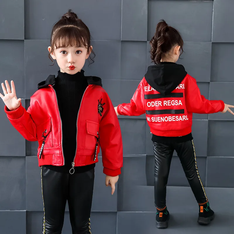 

Girl'S Leather Cloth Coat Spring And Autumn 2019 New Style Childrenswear Women's Big Boy Batwing Shirt Tops Fashion Korean-style