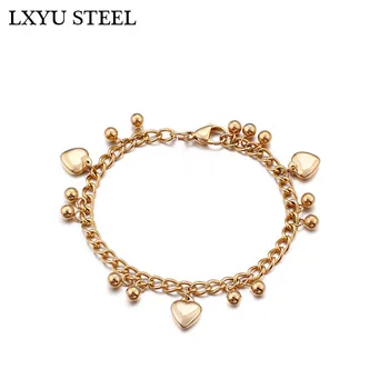 

316L Stainless Steel Gold/Steel Chain Bracelets With Heart Charms Stainless Steel Bracelets For Women Accessories